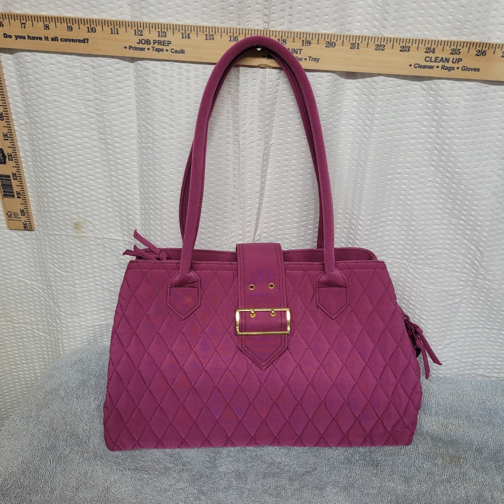 Vera Bradley Quilted Microfiber Tote Bag Plum Purple Buckle Shoulder Bag